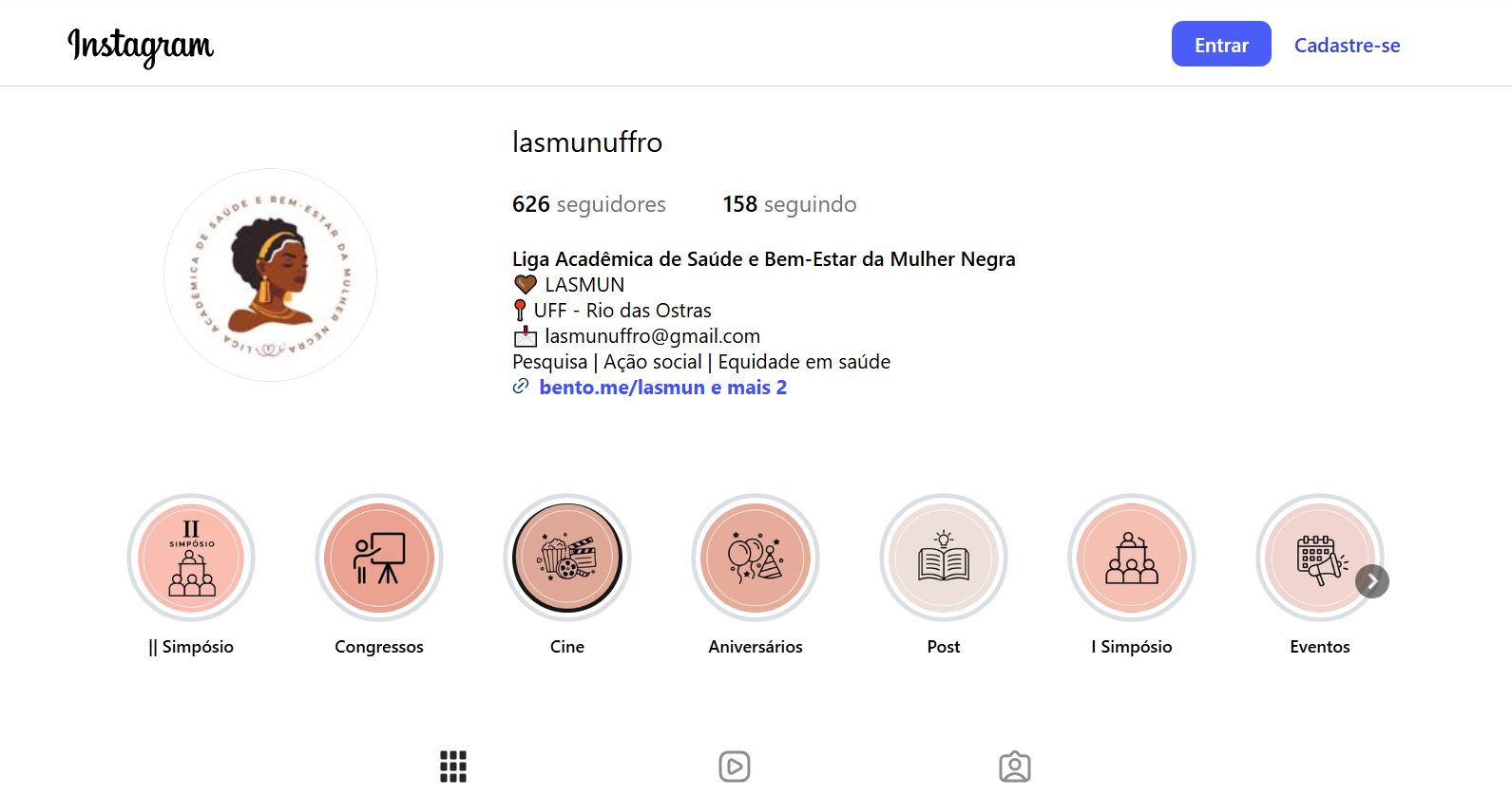 LASMUN – Liga Acadêmica de Saúde e Bem-Estar da Mulher Negra: promovendo educação em saúde por meio das redes sociais.